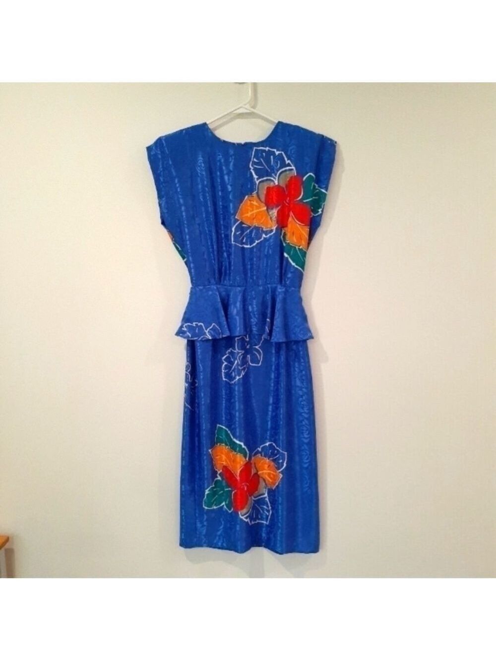 80's Sheath Hibiscus Dress with Peplum